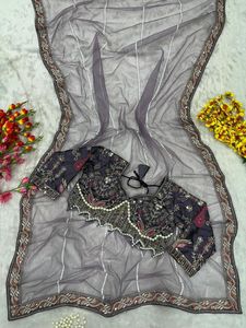 À la mode traditionnel classique Georgette Saree dernière conception fantaisie broderie séquence dentelle travail fête soie tissu pour adultes femmes - Product Image 3