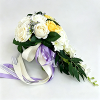 Bouquet de mariée goutte d'eau fait main en soie, roses artificielles, fleur à tenir pour la photographie de mariage et la décoration de fête