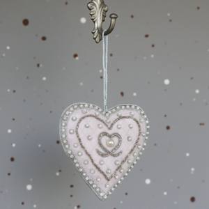 Ornement en argent artisanal en forme de cœur avec ornement Zari |   Cœur en fil métallique à suspendre pour Noël, décoration murale et cadeau - Product Image 4