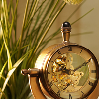 Jam meja mekanis kuningan Vintage mewah dengan gigi terbuka angka Romawi jam meja gaya Steampunk untuk Dekorasi Rumah & kantor