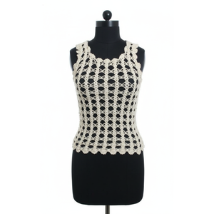 Haut sans manches en maille crochetée unie pour femmes, tricot ajouré respirant, léger, en dentelle, vêtements de mode, vêtements de plage pour femmes - Product Image 1