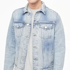 Veste en jean personnalisée en coton biologique pour hommes avec fermeture à glissière en duvet saison d'hiver vêtements d'extérieur confortables - Product Image 2
