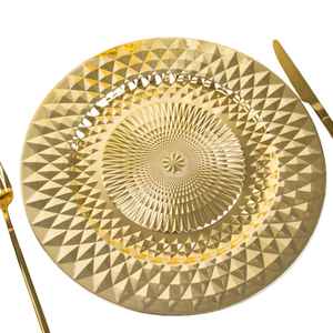 Plaque d'affichage des aliments de couleur or avec design gaufré Plaque de dessous et de chargeur de restauration rapide en métal de la plus haute qualité à un prix raisonnable - Product Image 1