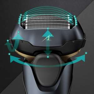 Afeitadora eléctrica negra para uso en seco/húmedo, recortadora de vello nasal, juego con cabezal de afeitado de 5 cuchillas, estación de limpieza y carga, fuente de alimentación USB para uso doméstico - Product Image 4