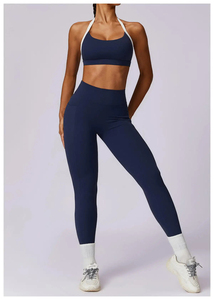 Trending Solid High Waist Deep V Shape Back Scrunch Fitness Yoga Sport <b>Leggings</b> Pants Set for Women - Product Image 2