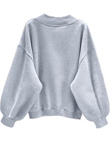Sweat-shirt ample en coton doux pour femmes, col en V ample, ourlet côtelé, manches longues, haut confortable - Product Image 3