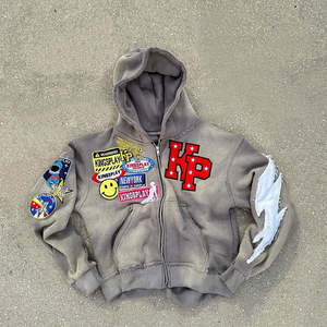 Logotipo personalizado fabricantes bordado francés Terry bordado 500gsm Zip up hombres ropa Sudadera con capucha para hombres sudaderas con capucha y sudaderas - Product Image 1