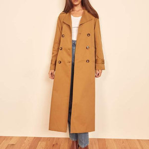 Abrigo largo de mujer con solapa cruzada y botones de cristal, tejido, moderno, bordado, teñido liso, cortavientos y transpirable - Product Image 4