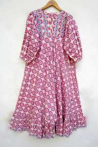 Durable Quality Printed 100% Cotton Breathable Washable Fabric Women's Casual Wear Midi Dresses with <b>Belt</b> From Indian Suppliers - Product Image 2