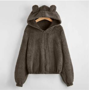 Femmes coréennes décontracté mode tricoté couleur unie lâche manches longues à capuche en peluche Cardigan à capuche veste Y2k - Product Image 1