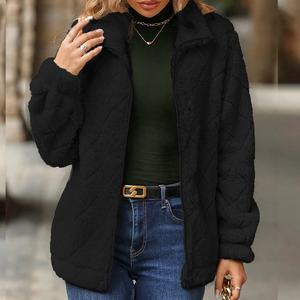 Chaqueta de lana de Sherpa para mujer con logotipo personalizado, bombardero polar con cremallera completa para deportes al aire libre con tela recubierta de lona - Product Image 2