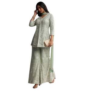 Menta azul Georgette Palazzo traje con lentejuelas y Resham trabajo al por mayor mujeres Ropa Étnica OEM fábrica de ropa proveedor a granel - Product Image 4