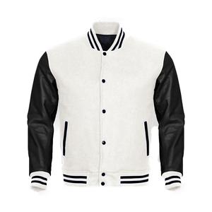 Obtenez votre propre Design personnalisé Manches en cuir blanc avec laine noire Baseball Letterman Vestes Hommes College Varsity Vestes - Product Image 1