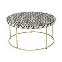 Meubles de table modernes de luxe en incrustation d'os, table basse ronde ovale artisanale avec base en laiton, nouveau design pour le salon