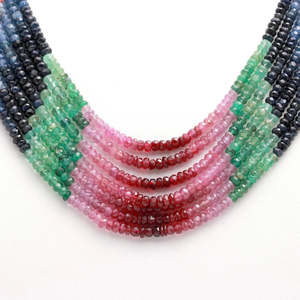 3.5-4.5 mm Faceted Rondelle 16 Inches <b>Long</b> Multi Sapphire Fashion Beaded <b>Necklace</b> - Product Image 2