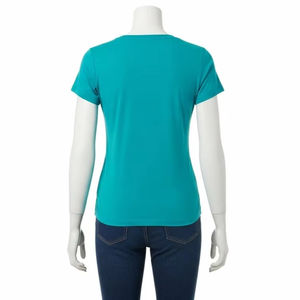 Camiseta de Jersey con Cuello en V Antiarrugas para Mujer, Tela de Algodón y Elastano, Suave, Elástica, Informal, para Uso Diario, Suministro al por Mayor para Exportación - Product Image 4