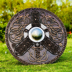 Bouclier de combat médiéval en bois, style Viking, pour chevalier, article décoratif, bouclier en bois - Product Image 2