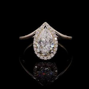 แหวนหมั้นเพชรขนาด1.91กะรัตสำหรับปลูกในห้องปฏิบัติการรูปทรงลูกแพร์ชัดเจน VVS-VS สีเหลืองทอง14K เครื่องประดับที่ได้รับการรับรองจริยธรรม - Product Image 3