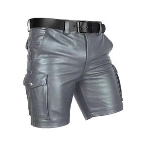 Short de style motard en cuir véritable pour hommes bleu multi-poches utilitaire extérieur Streetwear décontracté imperméable coupe-vent séchage rapide - Product Image 4