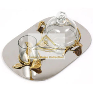 ชามเสิร์ฟอาหารตกแต่งอินเดียสีเงินและสีทองทําจากสแตนเลสและทองเหลืองรูปทรงใบยืนชามเสิร์ฟถั่ว - Product Image 4