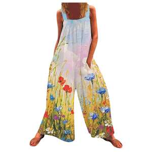 Mono de verano para mujer, suelto, sin mangas, a la moda, informal, suelto con bolsillos, mono estampado sin mangas 2025 - Product Image 5