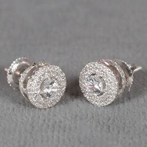 Pendientes de oro blanco de 14 quilates, sencillos pero elegantes, con diamante solitario cultivado en laboratorio, para compromiso. - Product Image 2