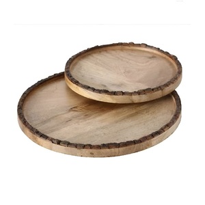 Round Wood Serving Tray Display Coffee Cups Eco Friendly Wooden Serve Ware Handmade Hot sale indian handmade - Product Image 4