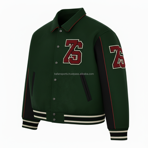 Veste universitaire en laine 450 GSM de haute qualité panneau de contraste vert foncé et noir avec doublure rouge veste universitaire personnalisée pour homme - Product Image 3