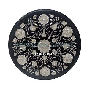 Handmade Customize Design Round Shape Black Coffee and Tea <b>Table</b> Tops for Polished Marble Decoration Beautiful House Inlay Work - Product Image 1
