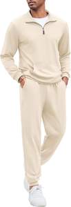 Custom High Quality <b>Men's</b> 2-Piece Quarter <b>Zip</b> Sweatsuit Set Casual Athletic Running Jogging Tracksuits for Winter Season - Product Image 3