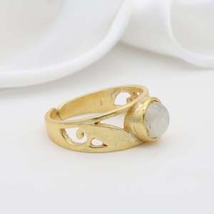 Moonstone Brass Cutout <b>Adjustable</b> <b>Ring</b> 18k Gold Plated Vintage Tribal Wholesale <b>Ring</b> for women - Product Image 2