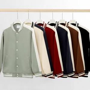 Unisex de alta calidad 380 GSM lana satén tela High Street Drop Shoulder Varsity chaqueta transpirable con capucha Stand Collar para invierno - Product Image 2