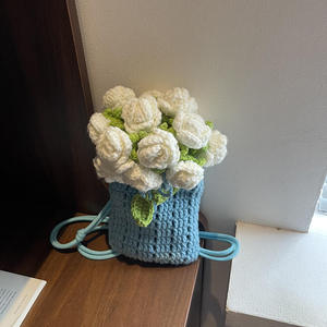 Crochet <b>Sweet</b> Woven Finished <b>Flower</b> Mobile Phone Bag Women's Fashion Crossbody Handmade Shoulder Bag Polyester Drawstring - Product Image 4