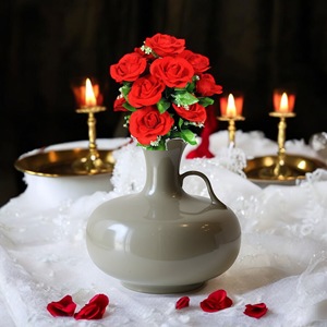 <b>Tall</b> Metal Iron <b>Vase</b> <b>Grey</b> Blue Powder Coating Coastal Design Style for Kitchen Living Dining Room Table Decor Flower <b>Vase</b> Neck - Product Image 6