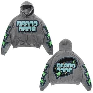 Moda Hip Hop Vintage piedra lavada Chenille apenado apliques bordado Crop Hoodies nueva llegada Logotipo de diseño personalizado - Product Image 6