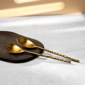 Juego de Cubiertos para Ensalada de Acero Inoxidable Chapado en Oro Real, Diseño Único, Cubiertos de Metal para Restaurante y Hotel - Product Image 2