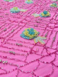 Tela de red bordada con cuentas a mano en 3D, encaje de cuentas de lujo para prendas, algodón estampado y poliéster con estilo metálico - Product Image 3