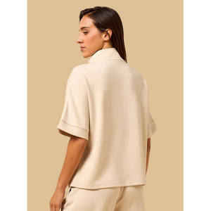 Pull décontracté pour femme en maille écologique d'été, à demi-zip, épaules tombantes, coupe décontractée, manches longues, vêtement de loisirs OEM - Product Image 3