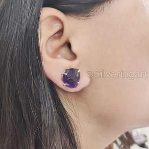 Pendientes de Piedra Natural para Mujer, Amatista en Bruto, Piedra de Nacimiento de Febrero, Plata de Ley 925, Regalo de Navidad - Product Image 5