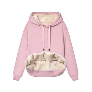 Sweats à capuche épais OEM pour femmes, 100% coton, doublure en fourrure, vêtements chauds d'hiver, impression de logo de marque personnalisée, sweats à capuche pour femmes - Product Image 3