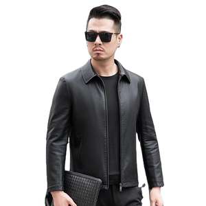 Veste d'hiver pour homme en cuir véritable de qualité supérieure, col montant, avec logo sur le devant, imperméable et écologique - Product Image 5