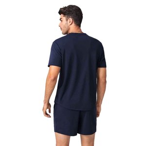 Men's Navy Cotton T-Shirt and Shorts Set Crew Neck Solid Color Casual Summer Wear Breathable Knitted Fabric - Product Image 2