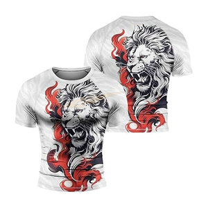 Haute qualité Lion BJJ à manches courtes Rash Guard hommes Compression Baselayer athlétique entraînement chemise MMA grappling formation Jiu - Product Image 1