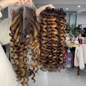 Extensions de Cheveux Humains Vietnamiens Bouclés de Haute Qualité, Couleur Mèches, Cheveux Bruts, Offre Spéciale, Lot de Bundles avec Closure 2025 - Product Image 4