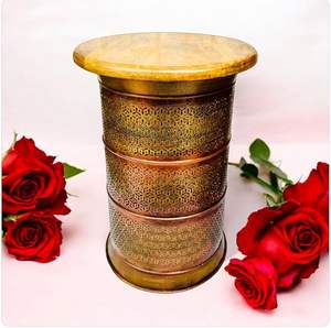 <b>Metal</b> side <b>table</b> with <b>Wooden</b> top for luxury living room furniture home interior decor styling ideas inspiration - Product Image 5