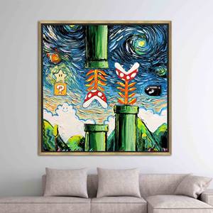 Arte de Pared en Lienzo Estilo Van Gogh de Mario: Decoración de Boda Impresa, Lienzo con Marco Dorado - Product Image 1