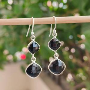 Siyah Spinel Sallantılı Küpeler, 925 Ayar Gümüş, Doğal Taş - Product Image 6