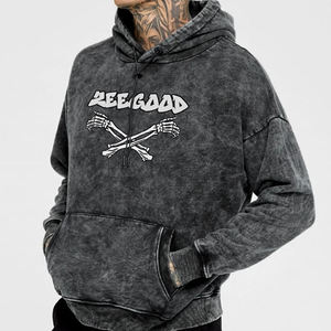 100% coton mélangé surdimensionné pull à capuche poids lourd français éponge Vintage en détresse lavage à l'acide finition 3D brodé hommes - Product Image 3