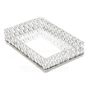 Plateau de vanité miroir en cristal de luxe, en verre argenté, organisateur de maquillage décoratif, plateau de rangement pour bijoux, pour décoration de mariage - Product Image 5