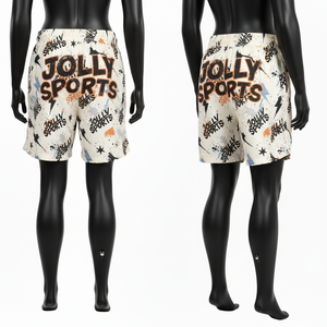 กางเกงขาสั้นผู้หญิงผ้าไนลอนผสมสแปนเด็กซ์เนื้อนุ่ม 200 GSM สีขาวพื้น ลายพิมพ์ทั่วตัว พร้อมสกรีนโลโก้ตามสั่ง - Product Image 5